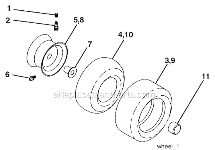Wheels  Tires Diagram and Parts List for HD13538 96016000100 Weed Eater Lawn Tractor